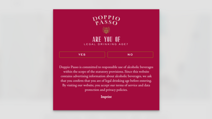 Die Webseite fordert Nutzer auf, ihr Alter zu bestätigen, um Zugang zu alkoholischen Inhalten zu erhalten.