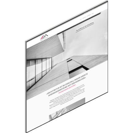 Eine moderne Architektur-Website zeigt eine beeindruckende Ansicht von Hochhäusern, die in den Himmel ragen.