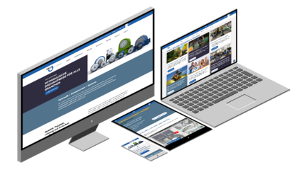 Auf dem Bildschirm sind hydraulische Antriebe abgebildet, während der Laptop zusätzliche Inhalte und Bilder zu verschiedenen Anwendungen zeigt.