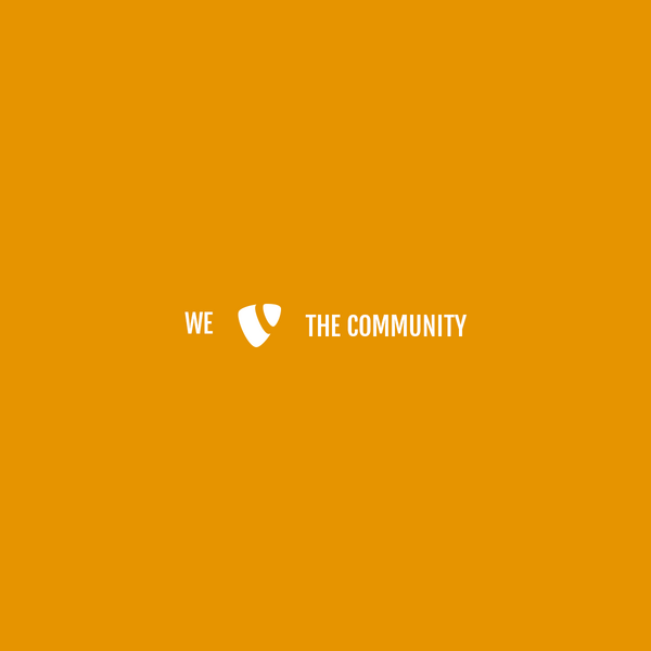 Ein leuchtend orangefarbener Hintergrund mit dem Text 'WE THE COMMUNITY' in weißer Schrift, der Gemeinschaft betont.