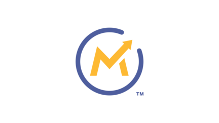 Ein stilisiertes mautic Logo mit einem blauen Kreis und einem gelben Pfeil, der nach oben zeigt, symbolisiert Wachstum und Fortschritt.