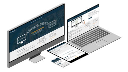 Ein modernes Set von Geräten zeigt eine Website mit Informationen über eine Plattform zur Datenverwaltung.