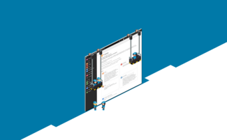 Zwei kleine Figuren stehen vor einem großen Bildschirm, der eine Webseite mit Informationen über TYPO3 zeigt.